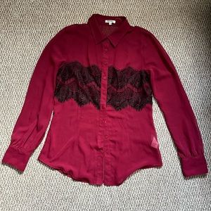 Red and Black See Through, Button Up Blouse